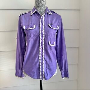 Vintage Indian Cotton Long Sleeve Button Up Shirt Boho Festival Hippie